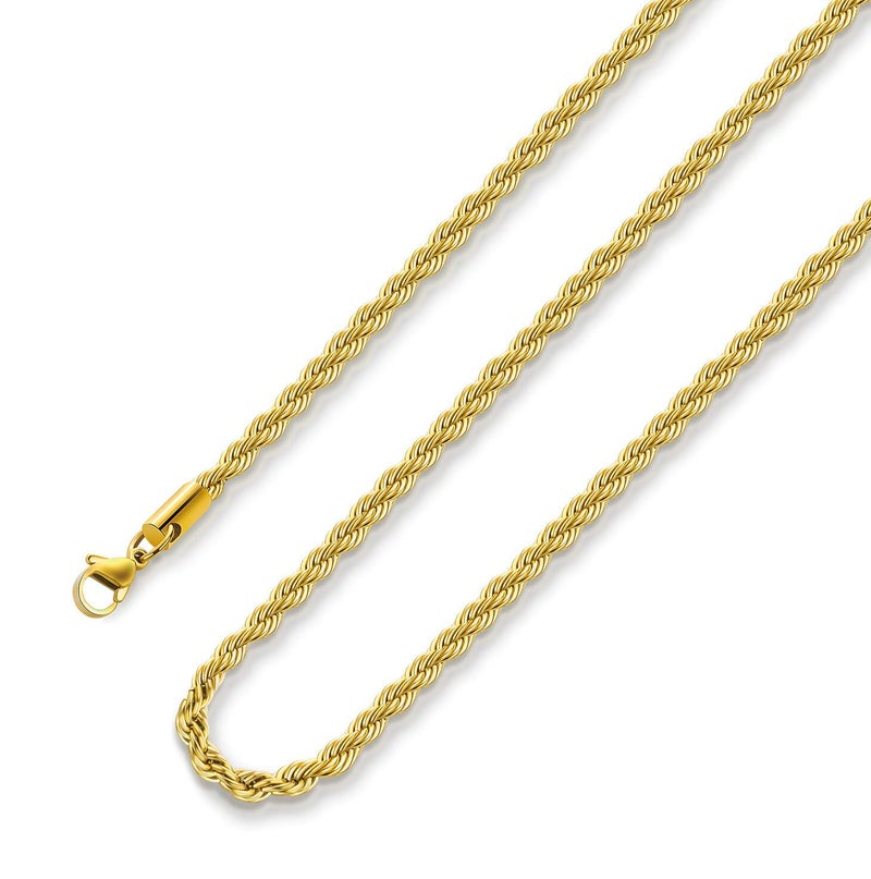 Monily 24K Gold-Plated Necklace for Men 2.5MM 26 Inches Stainless Steel Twist Rope Chain for Women Mens - Image 1
